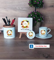 Diyetisyen Hediye Seti Dekoratif Taş, Kalemlik, Ahşap Altlıklı Türk Kahvesi Fincanı, Ahşap Anahtarlık Hediye (Model 2)