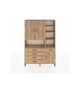 Arges Gardrop 8 Raflı 5 Çekmeceli 3 Kapaklı 132x30x195 Çam-Çam