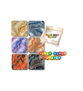 BİLGE tasarım MERMER desenli Ahşap Bardak Altlığı - 6 lı set Set AHŞAP ÖZEL TASARIM KUTULU