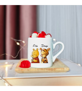 Winnie The Pooh Arkadaş Tasarımlı Ahşap Tabaklı Kişiye Özel Türk Kahvesi Fincanı