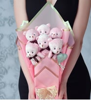 Sole Anneler  Gününe ÖZEL: Pembe Konsept Romantik Peluş Ayıcık Buketi (Kırmızı)
