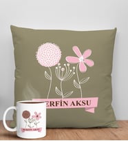 BK Gift Kişiye Özel İsimli Anneler Günü Tasarımlı Haki Kırlent Yastık ve Kupa Seti, Anneye Hediye, Ev Dekorasyonu, Anneler Günü Hediyesi-4