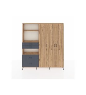 Arges Dolap 12 Raflı 4 Çekmeceli Tek Askılı 220x30x243 Çam-Çam/Antrasit