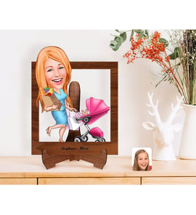 BK Gift Kişiye Özel Ev Hanımı Karikatürlü Ahşap Standlı 3D Biblo-1 (Beyaz)