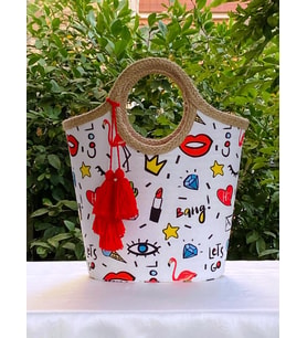 Plaj Çantası Jüt Hasır Popart