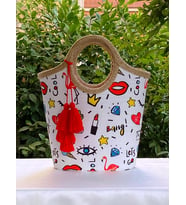 Plaj Çantası Jüt Hasır Popart