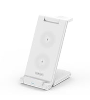 Duzzona 15W Katlanır 3 in 1 Telefon Kulaklık Saat Kablosuz Şarj Standı (Beyaz)