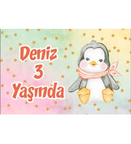 Sevimli Penguen Temalı Doğum Günü Afişi 35X50 cm