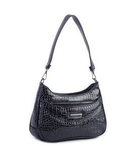 Nas Bag Kadın Omuz ve Çapraz Baget Çanta - Siyah Kroko (28x17 cm)