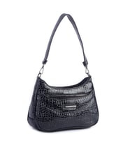 Nas Bag Kadın Omuz ve Çapraz Baget Çanta - Siyah Kroko (28x17 cm)