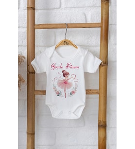 Pia Baby Premium %100 Pamuk İsme Özel Organik Baskılı Çıtçıtlı Bebek Body Zıbın Modelleri 5061-16 (Ekru)