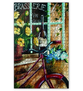 Cakapuzzle Birahane Önünde Bisiklet Şarap Şişesi Puzzle Yapboz MDF (Ahşap) (120 Parça)