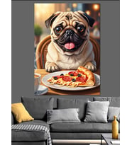 Pizza Yiyen Tatlı Pug Köpeği Dekoratif Kanvas - Mdf Ahşap Tablo