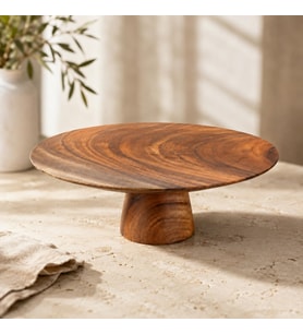 Akasya Ahşap Ayaklı Pasta Standı, 33 cm Yuvarlak Kek ve Tatlı Sunum Tabağı