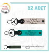 Yol Arkadaşlarına Özel, İsim Plaka ve B Rh (+) Kan Grubu Yazılı x2 Anahtarlık, Pudra-K Turkuaz-Ysl