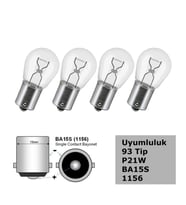 93 Tip P21W Tek Duy Düz Tırnak Siyal, Stop Halojen Ampul 12V 4 Adet