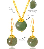 Sertifikalı Gold Küre Model Yeşim Taşı Kolye Ve Küpe Seti - Gümüş Aparatlı (Çok Renkli)