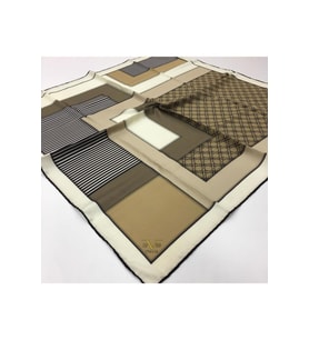Geometrik Desen Gold Seri Twill Eşarp Eşarp Askısı ile Birlikte 90x90 cm Bej Kre