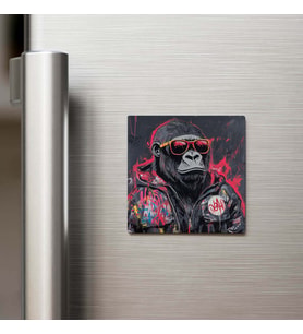 Gorilla - Goril - Güneş Gözlüklü Style - Buzdolap Magneti - 9x9 Cm
