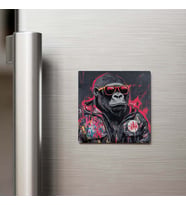 Gorilla - Goril - Güneş Gözlüklü Style - Buzdolap Magneti - 9x9 Cm