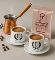 BK Gift Kişiye Özel İsimli 2'li Türk Kahvesi Fincanı & Bakır Cezve & Türk Kahvesi Seti-2, Arkadaş Hediye, Sevgiliye Hediye