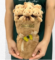 Kişiye Özel İsimli Büyük Boy Peluş Ayıcık Buketi - 7'li Peluş Ayıcık Buketi - Premium Tasarım