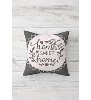 Gri Kuşlu Home Sweet Home Çift Tarafı Baskılı Gizli Fermuarlı Dekoratif Kırlent Koltuk Yastık Kılıfı (Gri-Bej)