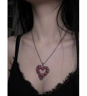 Pembe Gotik Kalp Kolye Metal Zincir Unisex Tasarım