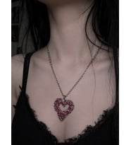 Pembe Gotik Kalp Kolye Metal Zincir Unisex Tasarım