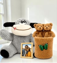 Kişiye Özel Fotoğraflı Peluş Eşek ve Peluş Saksıda Ayıcık Buketi Sevgiliye Hediye Seti