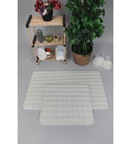 Modern Bubble Yıkanabilir Kaymaz Peluş Banyo Paspası Halısı 2'li Klozet Takımı 60x100-50x60cm Krem
