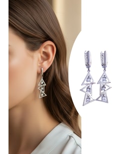925 Ayar Geometrik Sallantılı Gümüş Zirkon Taşlı Trend Kadın Küpe Sevgililer Günü Hediye
