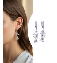 925 Ayar Geometrik Sallantılı Gümüş Zirkon Taşlı Trend Kadın Küpe Sevgililer Günü Hediye