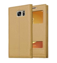Samsung Galaxy S7 Uyumlu Pencereli Kapaklı Magnum Kılıf (Gold)
