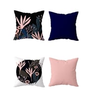 Çiçek Desenli Dekoratif Gizli Fermuarlı Kırlent Kılıfı Koltuk Yastık Kılıfı Takım(4adet) (Pembe-Lacivert)