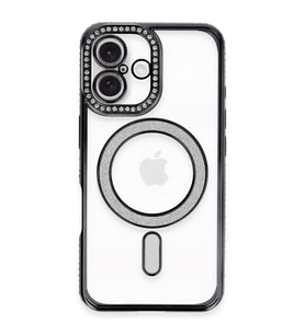 Apple iPhone 16 Plus Kılıf Joke Simli Magneticsafe Kılıf - Siyah