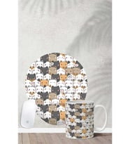 Karışık Kedi Desenli Bilek Destekli Mouse Pad Kupa Seti