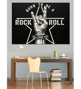 Rock Roll Yıldız Sembolü Dekoratif Kanvas - Mdf Ahşap Tablo