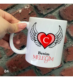 Size Özel Benim Meleğim Kanatlı Kalp C Harfli Seramik Baskılı Kupa Bardaklar
