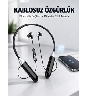 Mikrofonlu Boyun Bantlı Bluetooth Kulaklık Kablosuz Bağlantılı Ses Ve Müzik Kontrollü Kulak İçi Kula