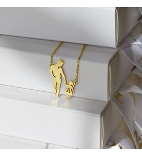 Kişiye Özel Baba ve Kız Çocuk Silüet Kolye 925K Gümüş (Gold)