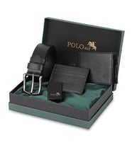 Polo Air Erkek %100 Hakiki Deri Cüzdan Kartlık Kemer Çakmak Kombin Set Siyah Renk CM-8003-S (Siyah)