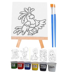 Mini Boyama Seti 6 Farklı Model 15x15cm Kompozit Plaka 6 Renk Akrilik Boya Mini Şövale Seti Fırça (Beyaz)