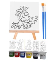 Mini Boyama Seti 6 Farklı Model 15x15cm Kompozit Plaka 6 Renk Akrilik Boya Mini Şövale Seti Fırça (Beyaz)