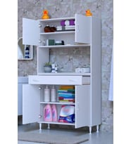 Eliusta Nordi 4 Kapak 2 Raflı Beyaz Dolap 90x173x32,5 cm Çekmeceli Çok Amaçlı Banyo/Mutfak Dolabı