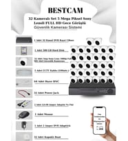 BESTCAM 32 Kameralı Set 5 Mega Piksel Sony Lensli FULL HD Gece Görüşlü Güvenlik Dome Kamera Seti 500 GB Hard Disk
