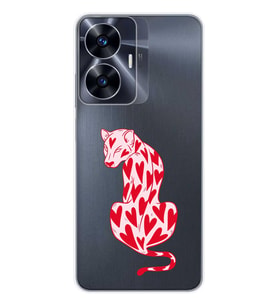 Realme C55 Uyumlu Çita ve Kalp Desenli Şeffaf Telefon Kılıfı