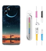 Vivo Y15S Y32 Y33S Y51 Y53S Kılıf Kablo Koruma Spiral Silikon Ay ve Kız 1720