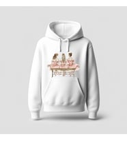 Üç Balerin Baskılı Hoodie Sweatshirt (Beyaz)