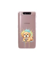 Samsung Galaxy A90 ile Uyumlu Splash Köpek Tasarımlı Şeffaf Silikon Kılıf
